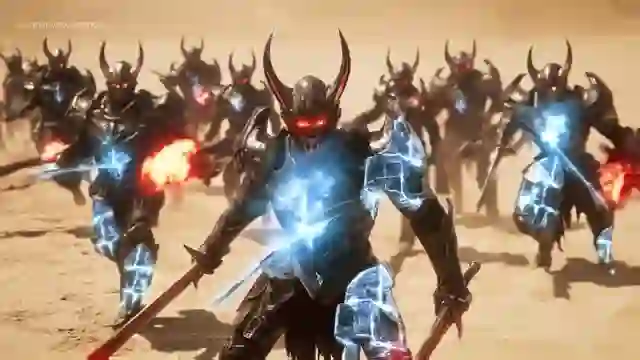 Still from the DermiCool AI film: the monsters frozen mid-charge.