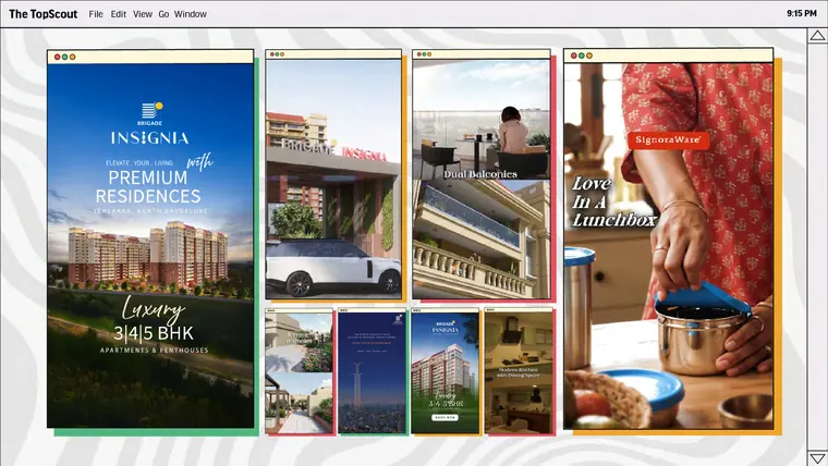 Performance ad creatives across real estate, auto and FMCG.